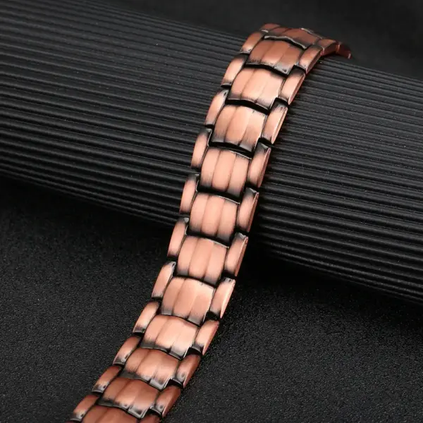 Bracelet Magnétique en Cuivre Antique – Design à Maillons Doubles et Finition Brossée