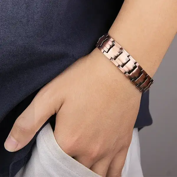 Bracelet Magnétique en Cuivre Antique – Design à Maillons Doubles et Finition Brossée