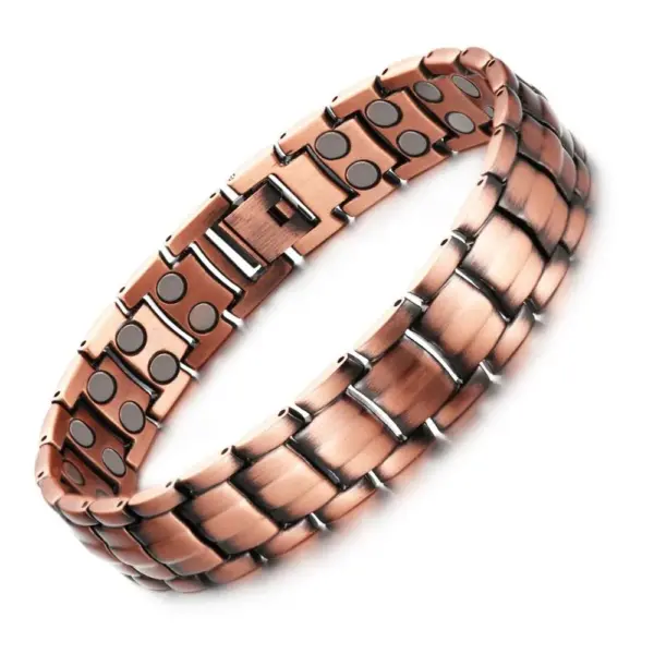 Bracelet Magnétique en Cuivre Antique – Design à Maillons Doubles et Finition Brossée