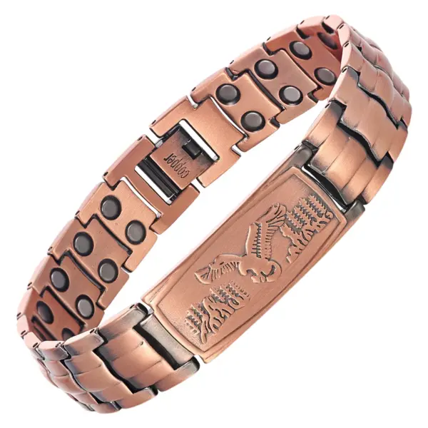 Bracelet Magnétique en Cuivre Antique – Gravure Aigle Royal et Double Rangée d'Aimants